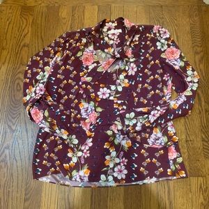 Fun and flirty 100% silk Parker blouse with butterfly and flower print.
